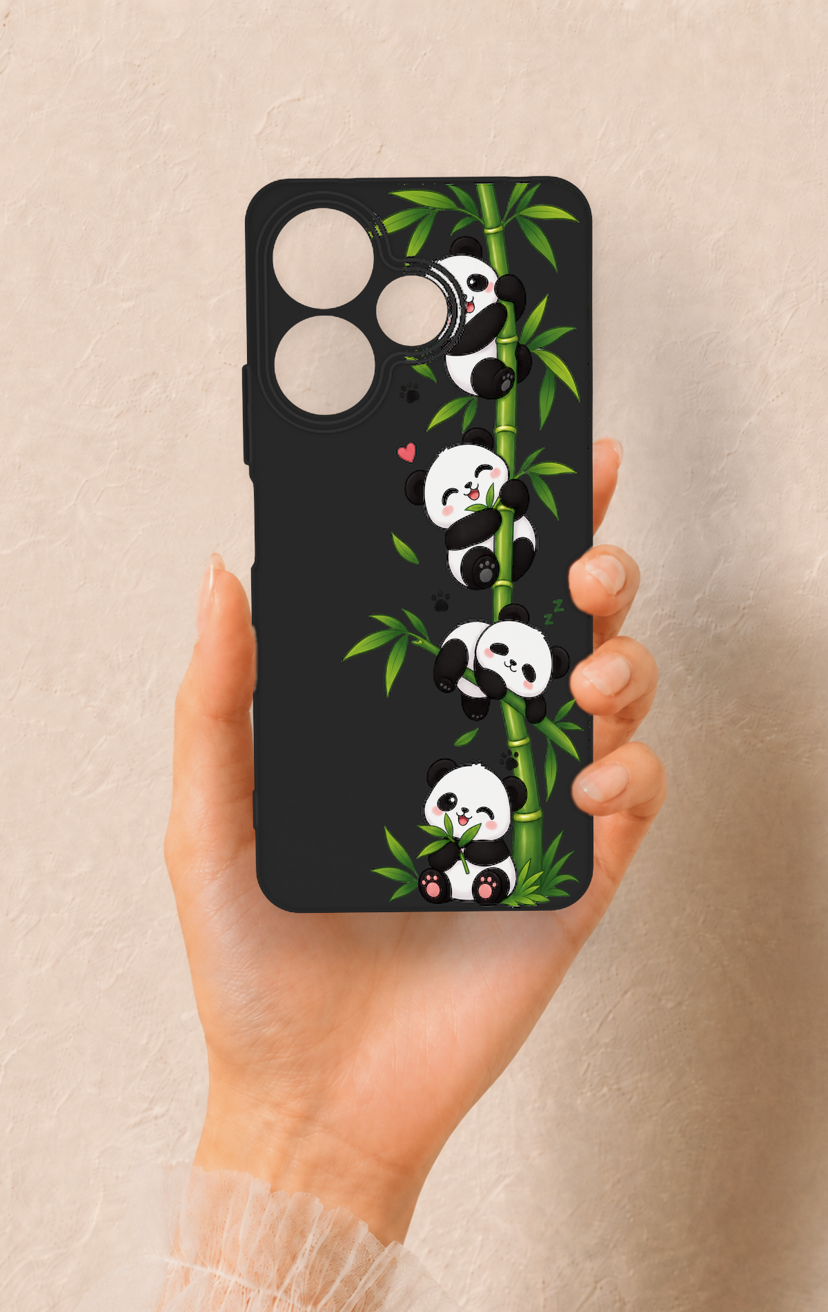 Redmi 13 4G Uyumlu Sevimli Panda Bambu Desenli Silikon Kılıf