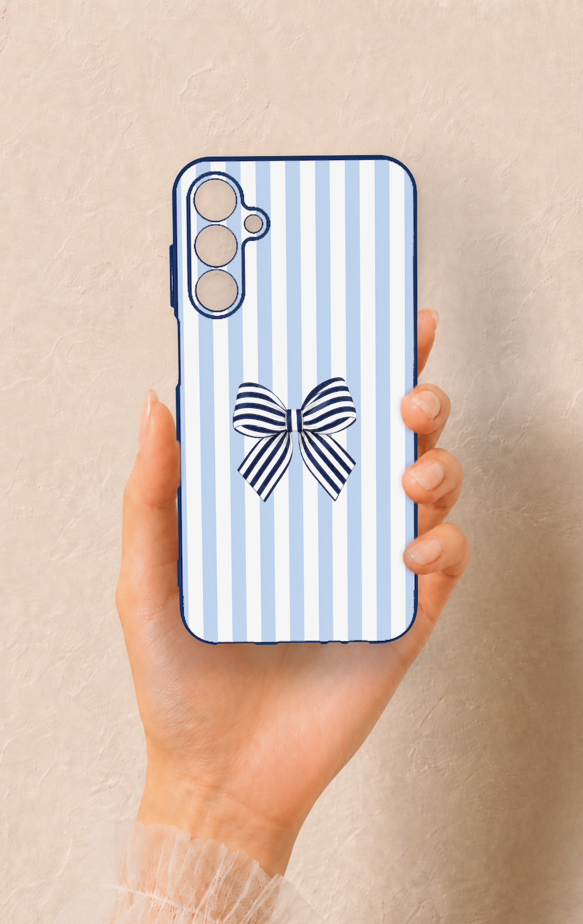 Samsung A15 Uyumlu Mavi Beyaz Kurdele Desenli Silikon Kılıf
