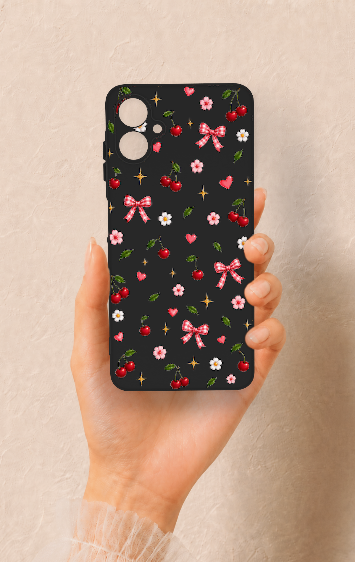 Samsung A06 Uyumlu Papatya Kiraz Fiyonk Desenli Silikon Kılıf