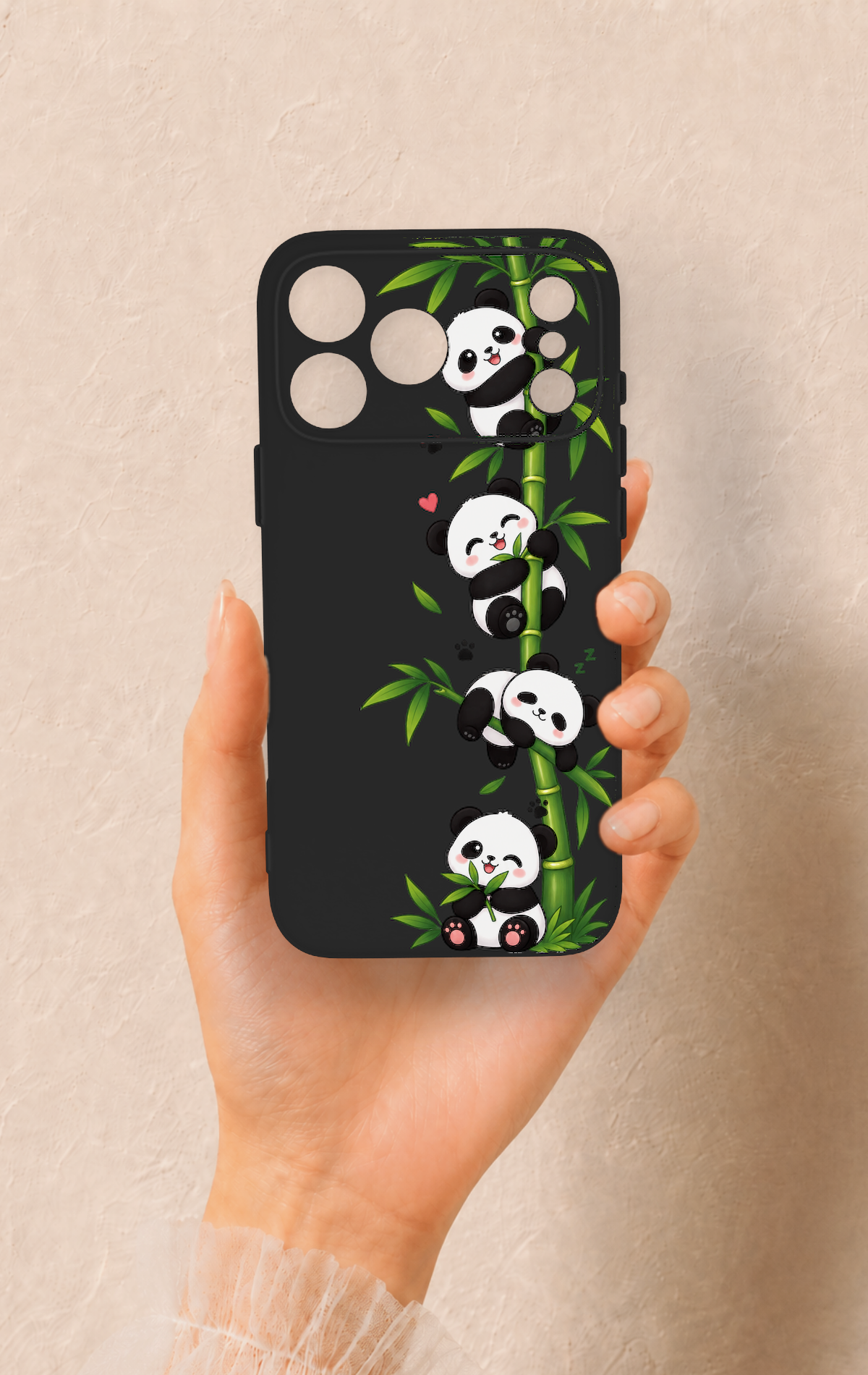 iPhone 17 Pro Max Uyumlu Sevimli Panda Bambu Desenli Silikon Kılıf