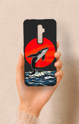 Oppo Reno 2Z Uyumlu Kırmızı Güneş Balina Desenli Silikon Kılıf
