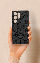 Samsung S23 Ultra Uyumlu Siyah Beyaz Mandala Desenli Silikon Kılıf