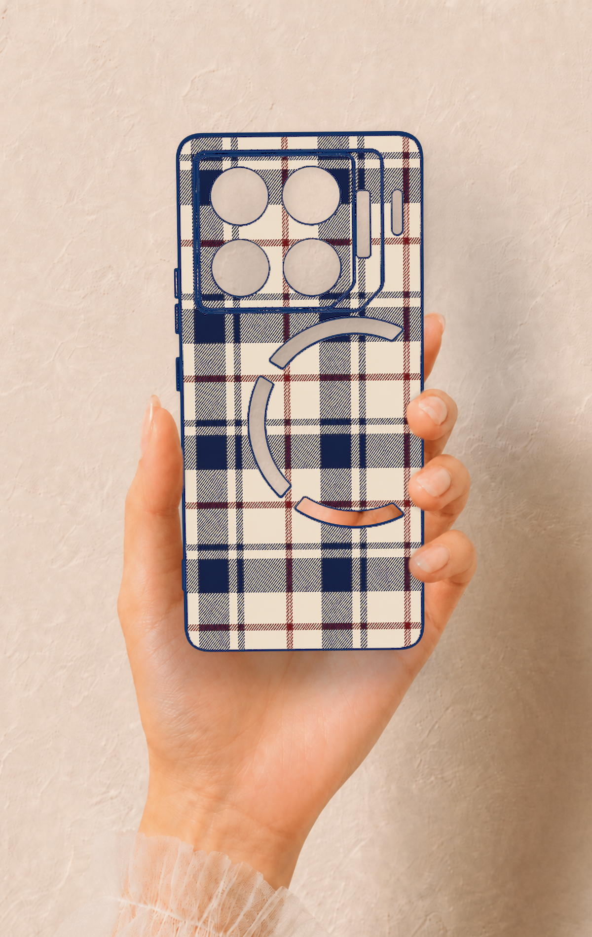 İnfinix Gt 20 Pro Uyumlu Mavi Bordo Çizgili Ekose Desenli Silikon Kılıf