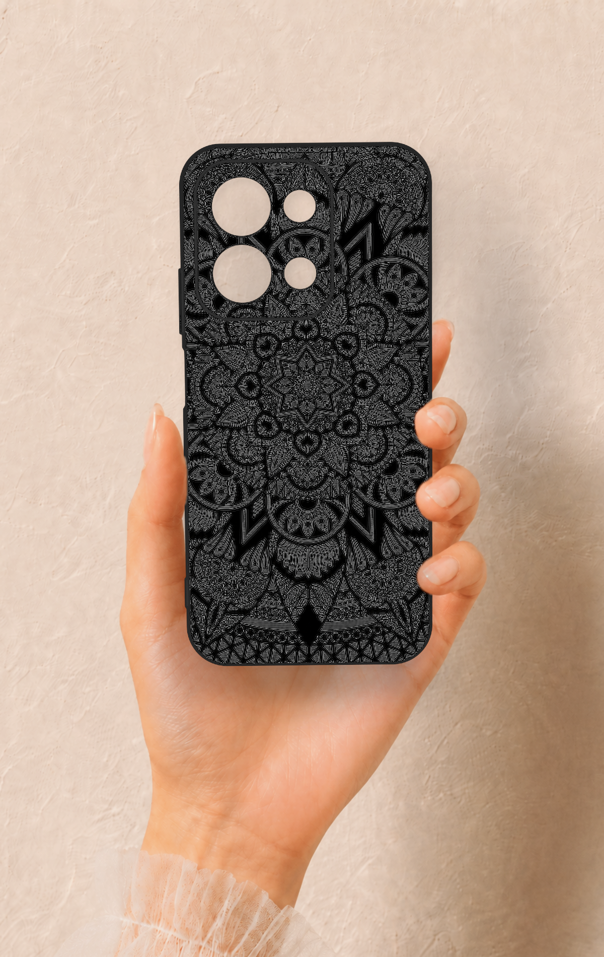 Redmi 15C 4G Uyumlu Siyah Beyaz Mandala Desenli Silikon Kılıf