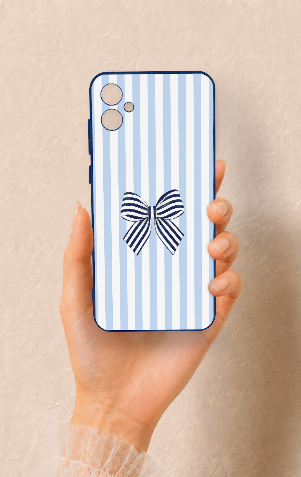 Samsung A05 Uyumlu Mavi Beyaz Kurdele Desenli Silikon Kılıf