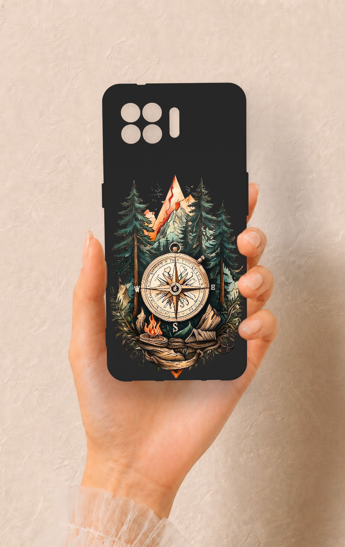 Oppo Reno 4 Lite Uyumlu Pusula Orman Desenli Silikon Kılıf