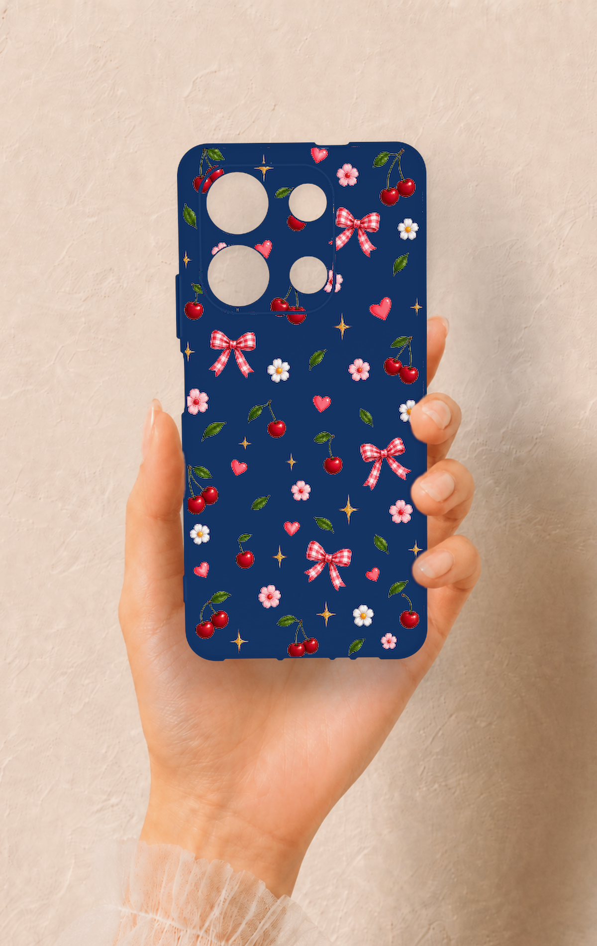 İnfinix Note 30 Uyumlu Çiçek Kiraz Fiyonk Desenli Silikon Kılıf