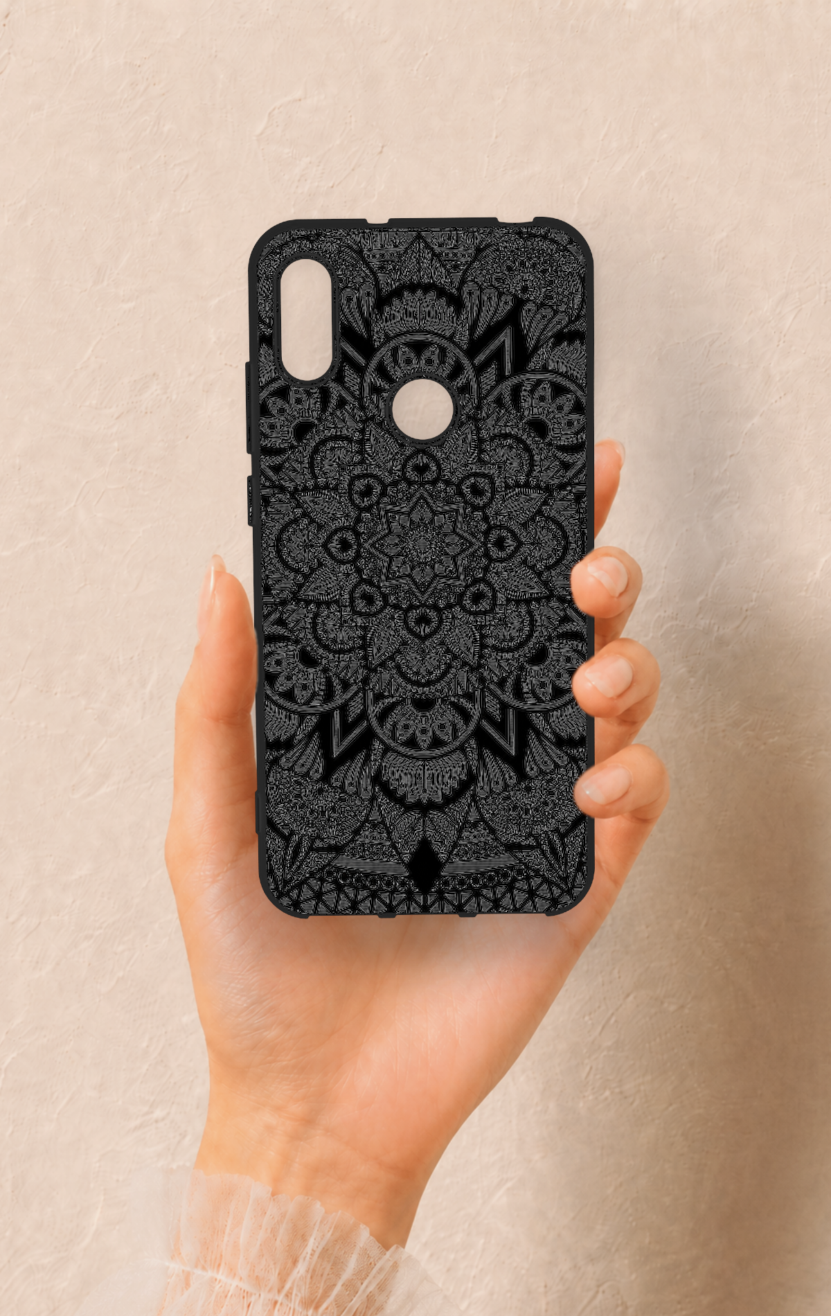 Huawei Y6 2019 Uyumlu Siyah Beyaz Mandala Desenli Silikon Kılıf