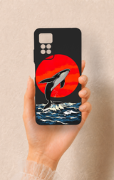 Redmi Note 11 Pro 4G Uyumlu Kırmızı Güneş Balina Desenli Silikon Kılıf