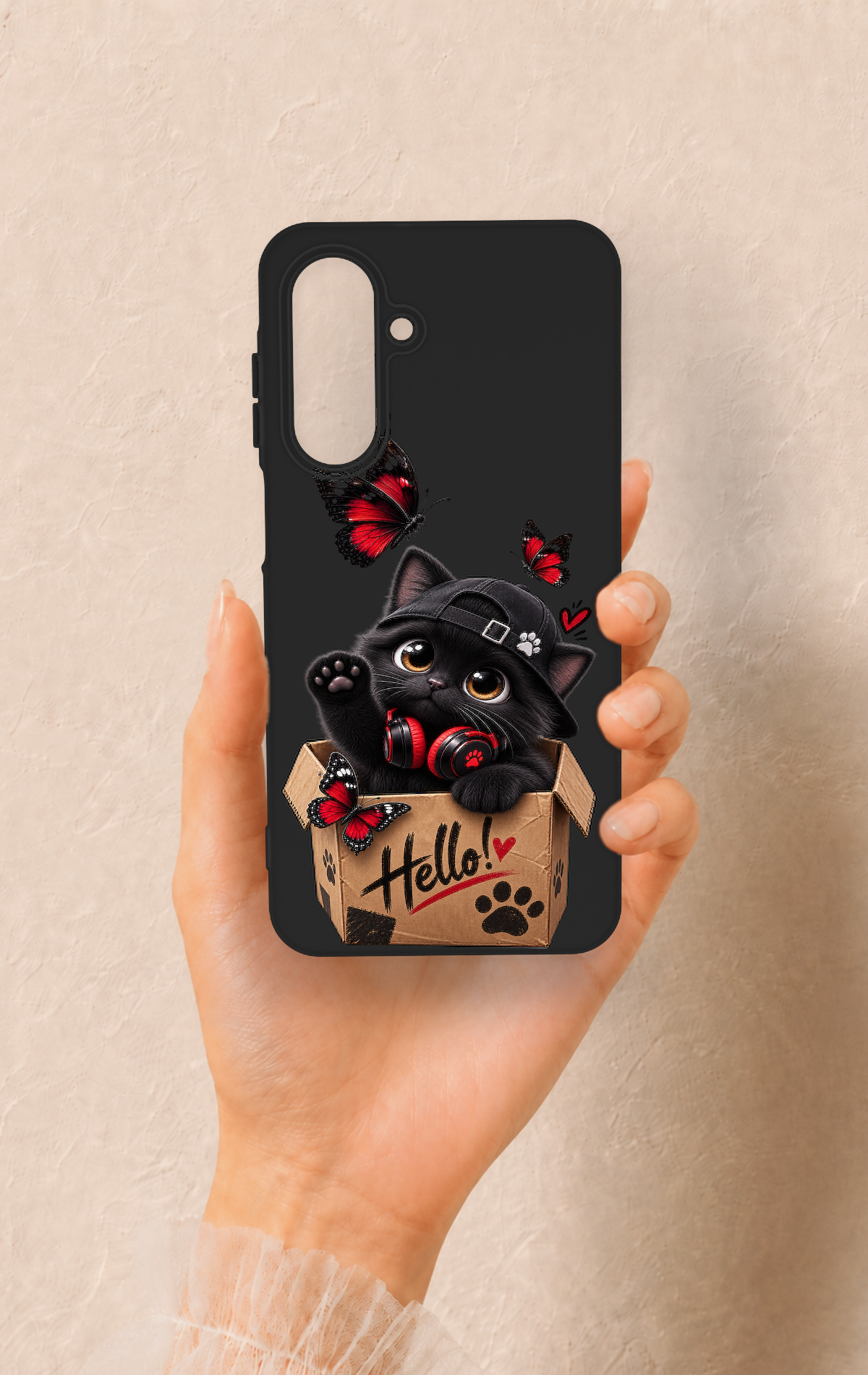 Samsung A26 Uyumlu Hello Cat Desenli Silikon Kılıf