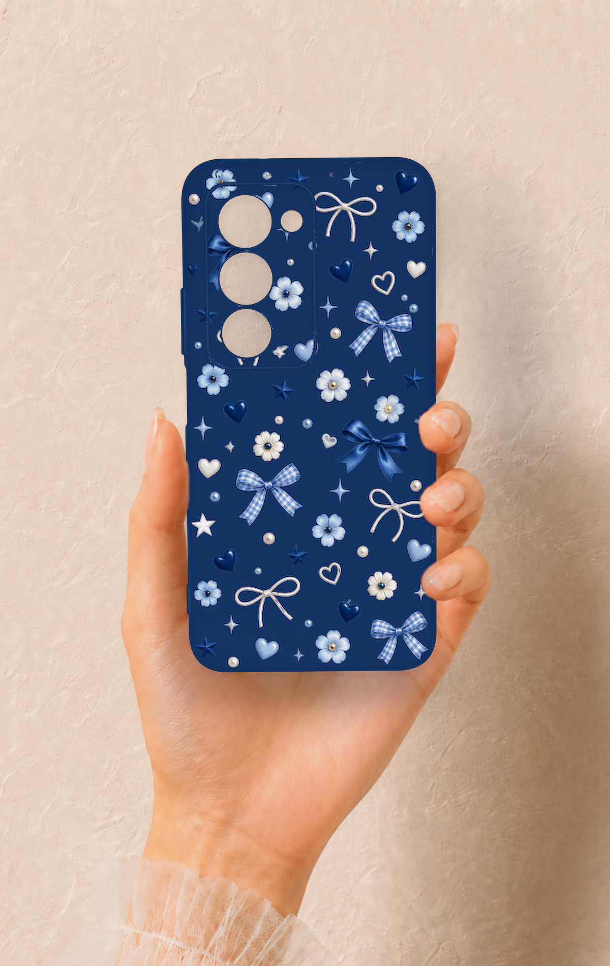 Redmi 15 5G Uyumlu Mavi Papatya Fiyonk Desenli Silikon Kılıf