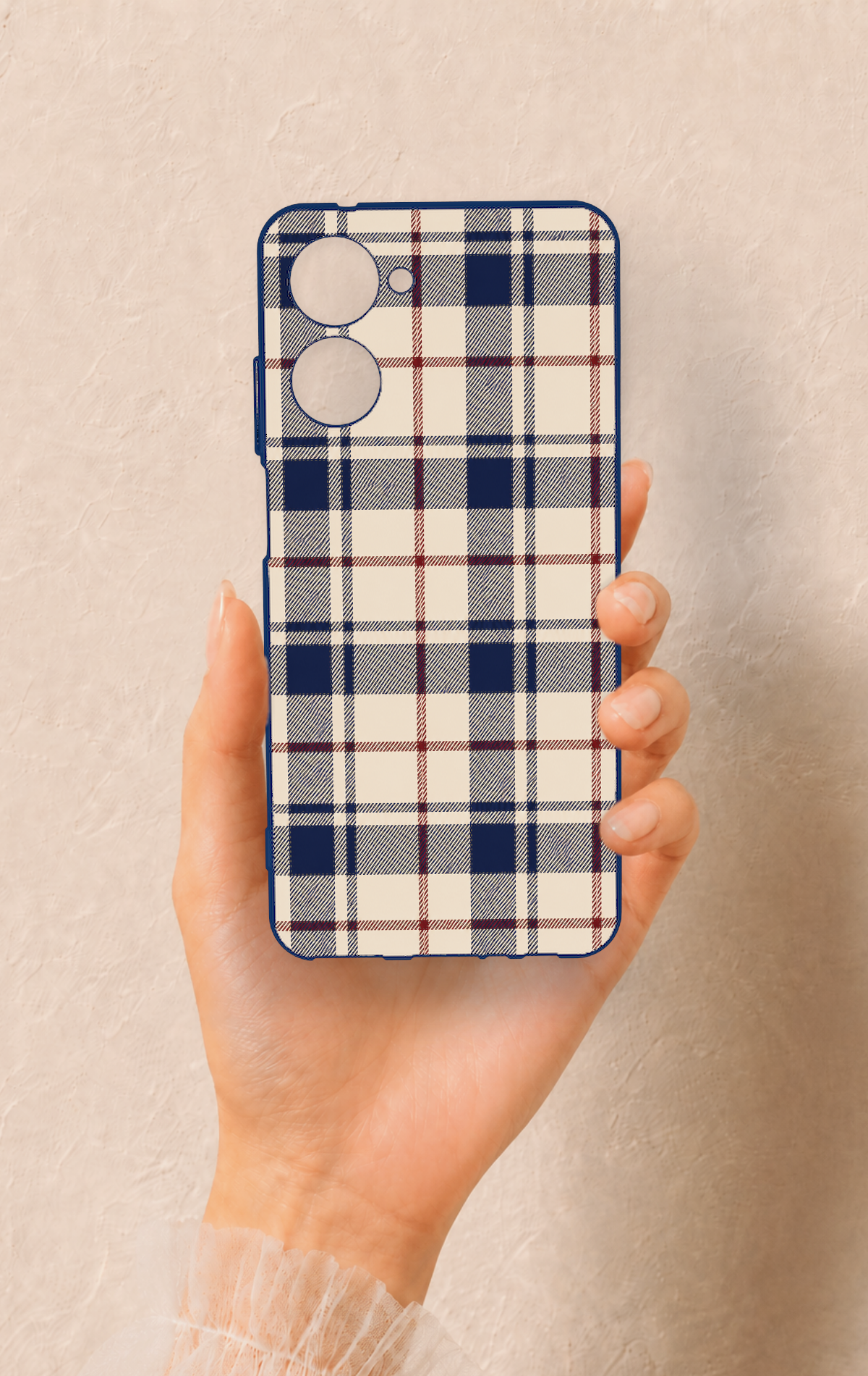 Realme 10 Uyumlu Mavi Bordo Çizgili Ekose Desenli Silikon Kılıf