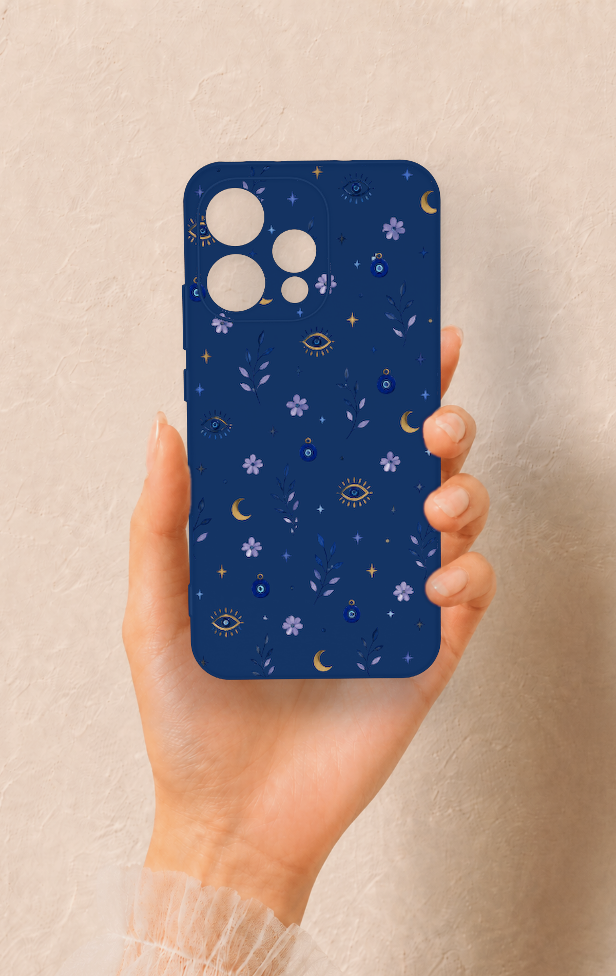 Oppo Reno 15 5G Uyumlu Mavi Nazar Papatya Desenli Silikon Kılıf