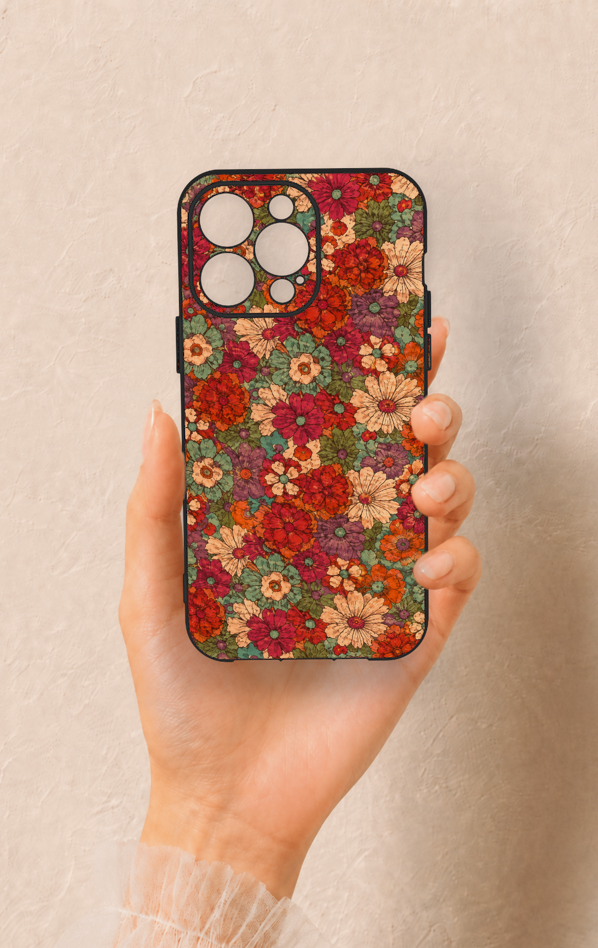 iPhone 13 Pro Max Uyumlu Pastel Çiçek Bahçesi Desenli Silikon Kılıf