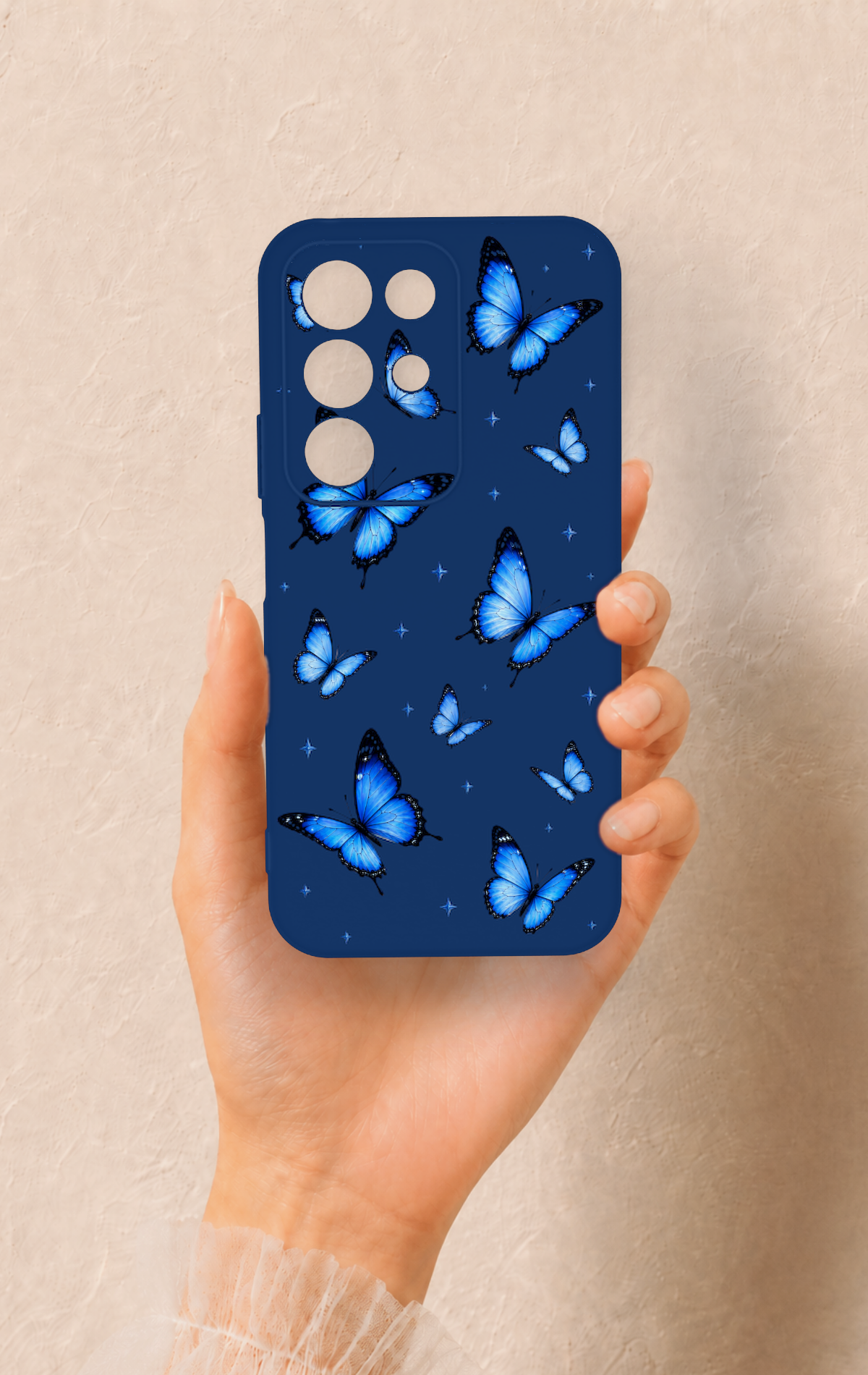 Realme C85 5G Uyumlu Parlak Mavi Kelebek Desenli Silikon Kılıf