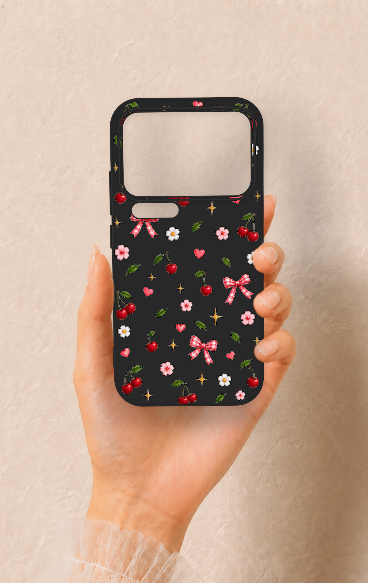 Xiaomi Mi 17 Pro 5G Uyumlu Papatya Kiraz Fiyonk Desenli Silikon Kılıf