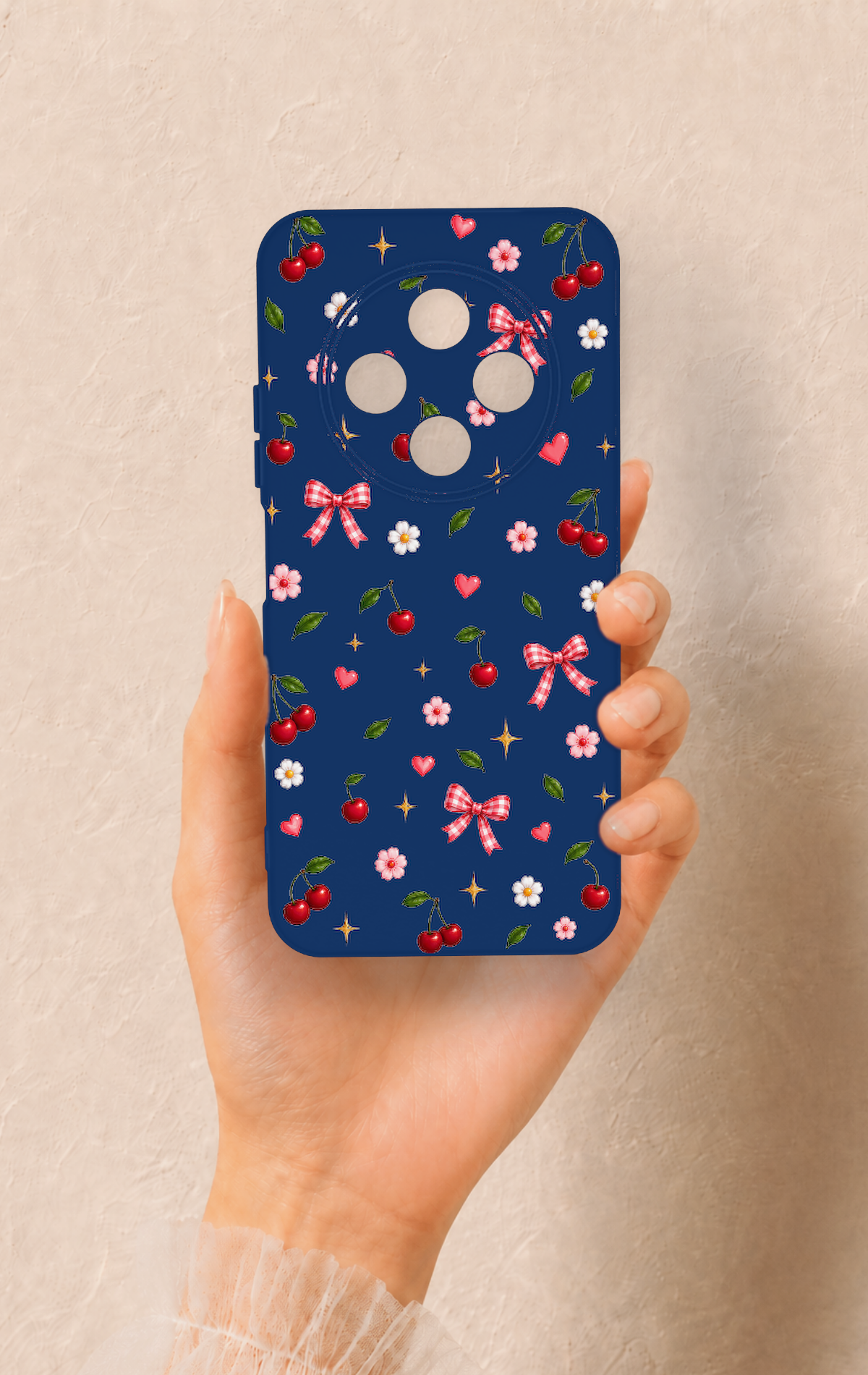 Tecno Spark 30C Uyumlu Çiçek Kiraz Fiyonk Desenli Silikon Kılıf