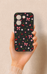 Poco X8 Pro Uyumlu Papatya Kiraz Fiyonk Desenli Silikon Kılıf