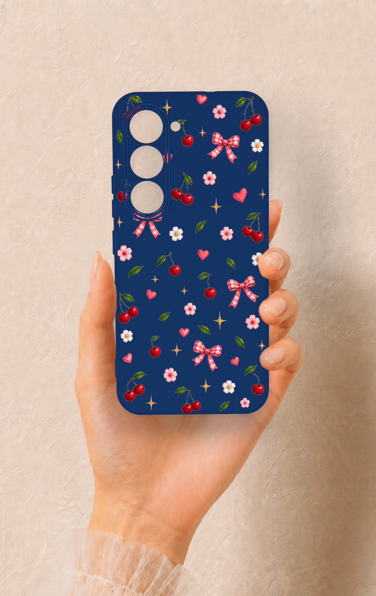 Tecno Spark 40 Pro Uyumlu Çiçek Kiraz Fiyonk Desenli Silikon Kılıf