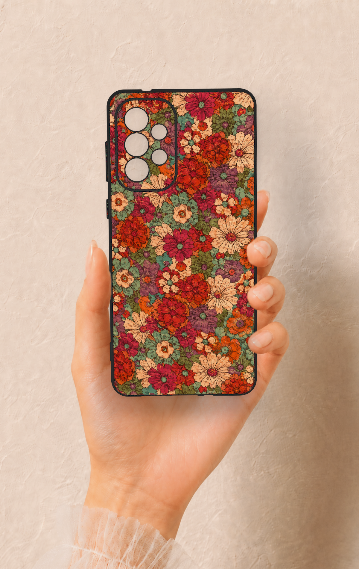 Samsung-A73 Uyumlu Pastel Çiçek Bahçesi Desenli Silikon Kılıf