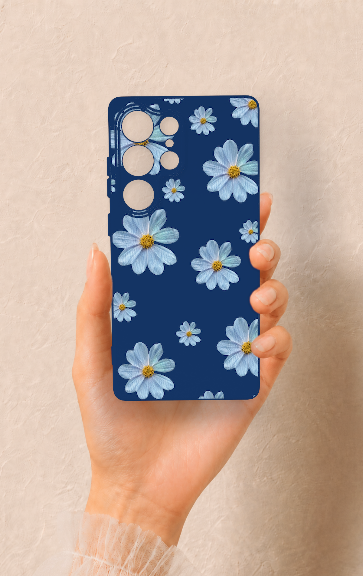 Samsung S25 Ultra Uyumlu Mavi Papatya Desenli Silikon Kılıf