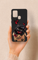 Samsung A21S Uyumlu Hello Cat Desenli Silikon Kılıf