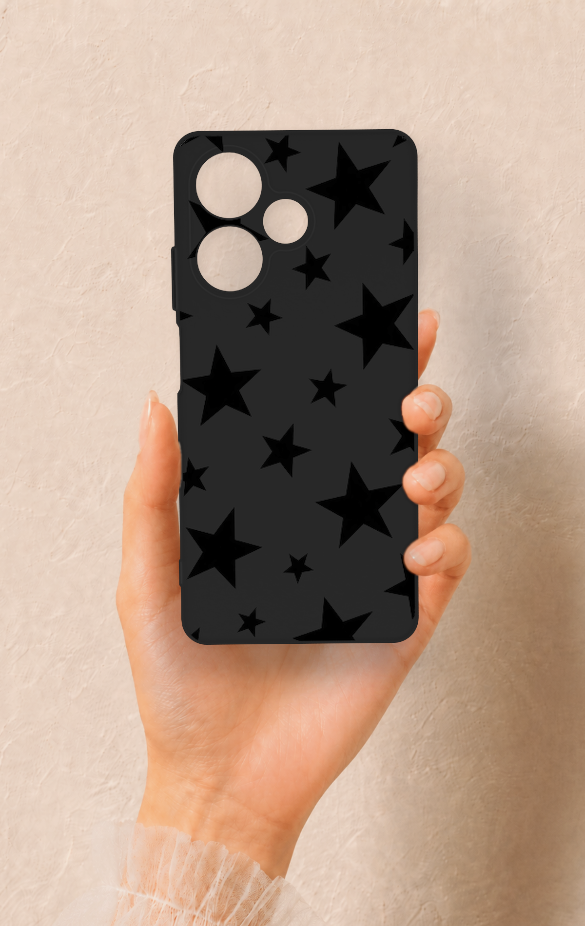 İnfinix Hot 30 Uyumlu Siyah Star Desenli Silikon Kılıf