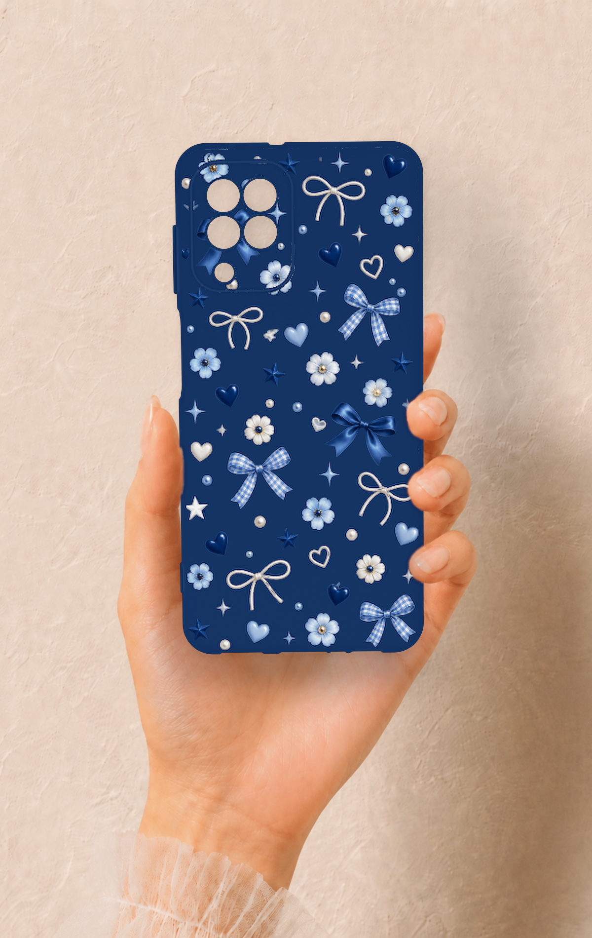 Samsung A22 Uyumlu Mavi Papatya Fiyonk Desenli Silikon Kılıf
