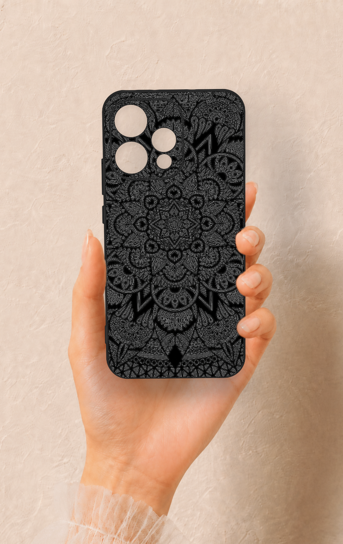 Oppo Reno 15 5G Uyumlu Siyah Beyaz Mandala Desenli Silikon Kılıf