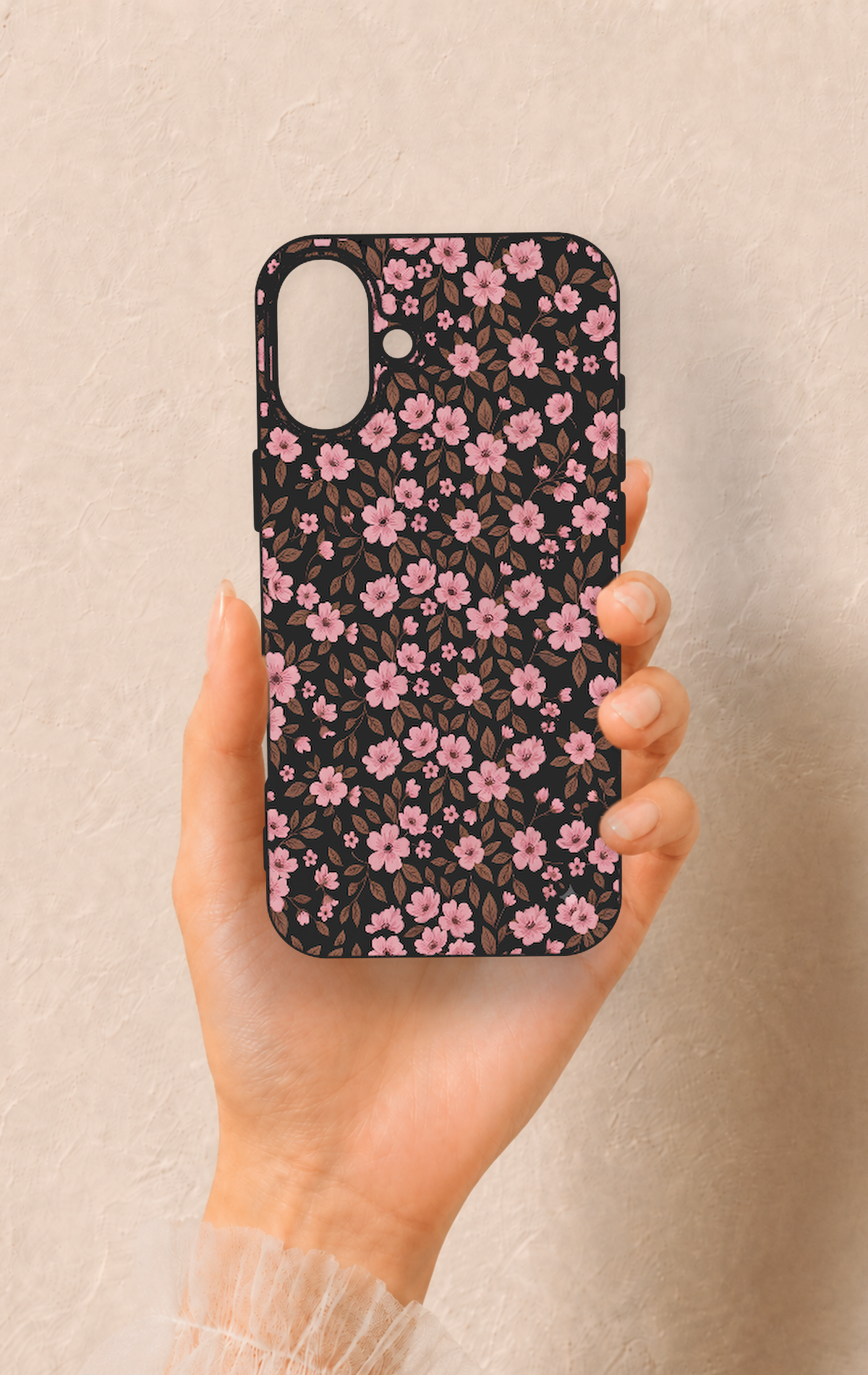 iPhone 16 Plus Uyumlu Mini Pembe Çiçek Desenli Silikon Kılıf