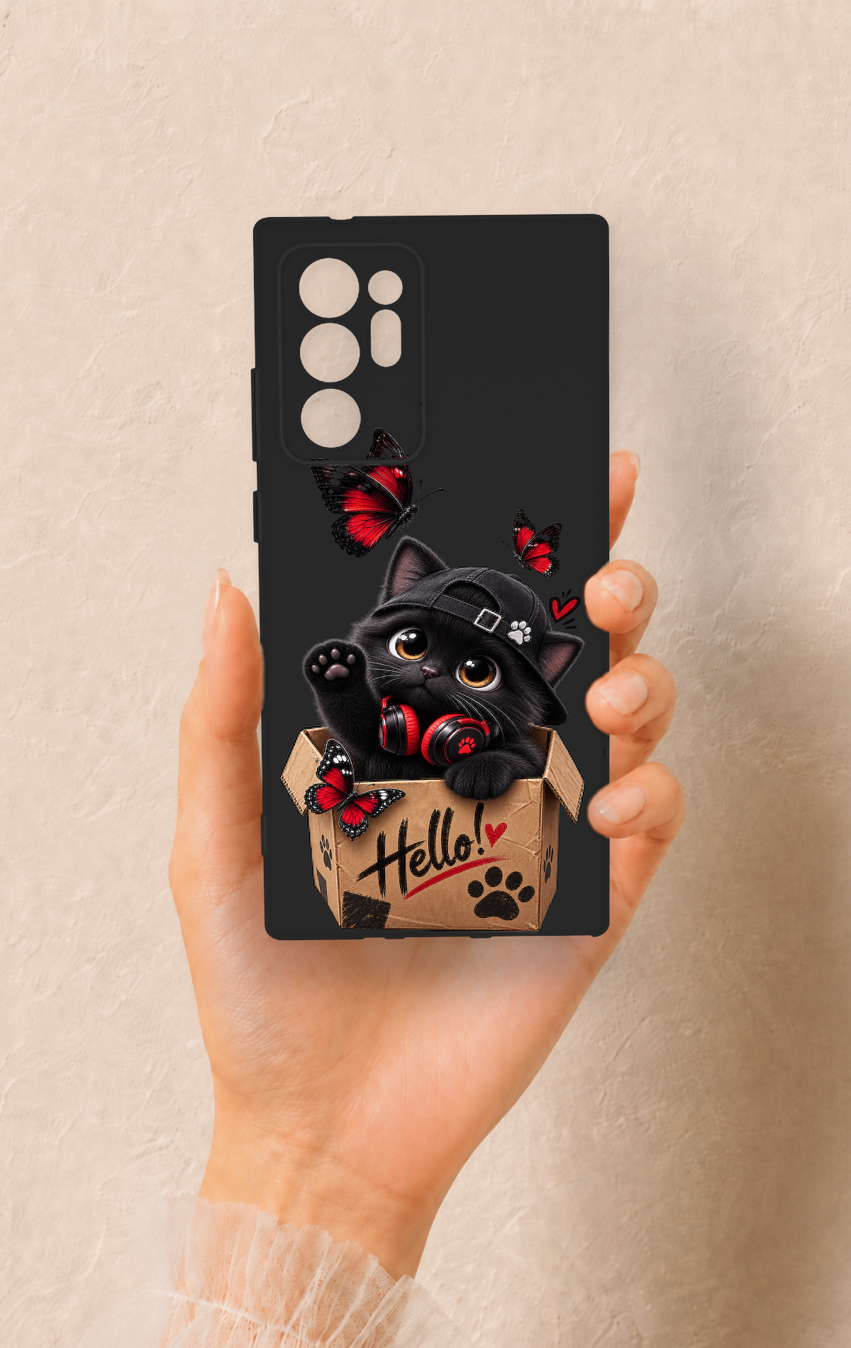 Samsung Note 20 Ultra Uyumlu Hello Cat Desenli Silikon Kılıf