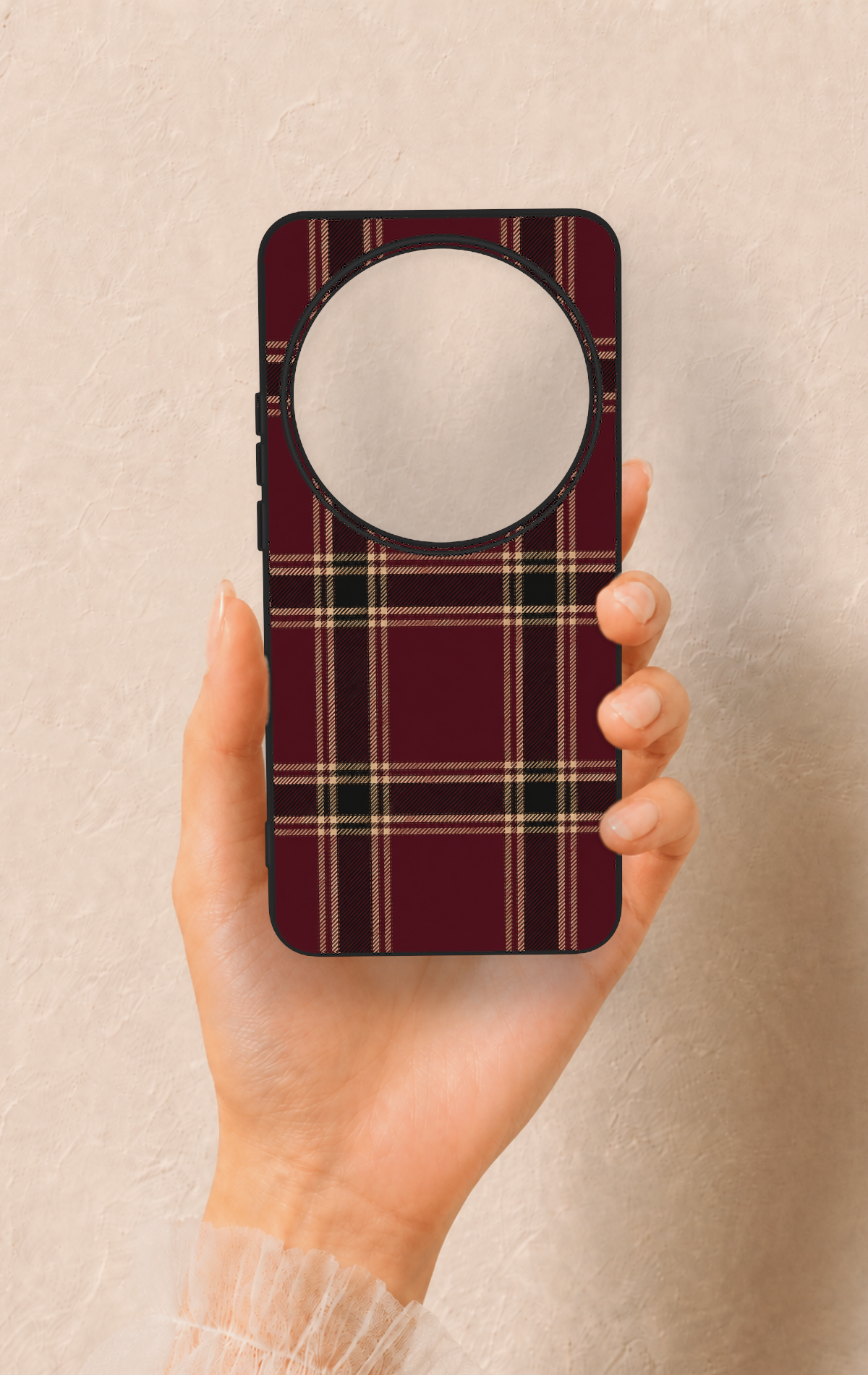 Xiaomi Mi 15 Ultra Uyumlu Bordo Siyah Ekose Desenli Silikon Kılıf