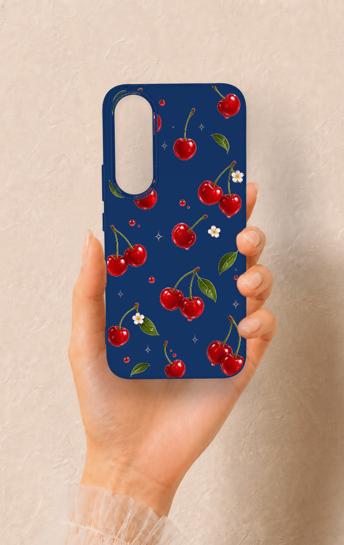 Vivo V70 FE 5G Uyumlu Kiraz Papatya Desenli Silikon Kılıf