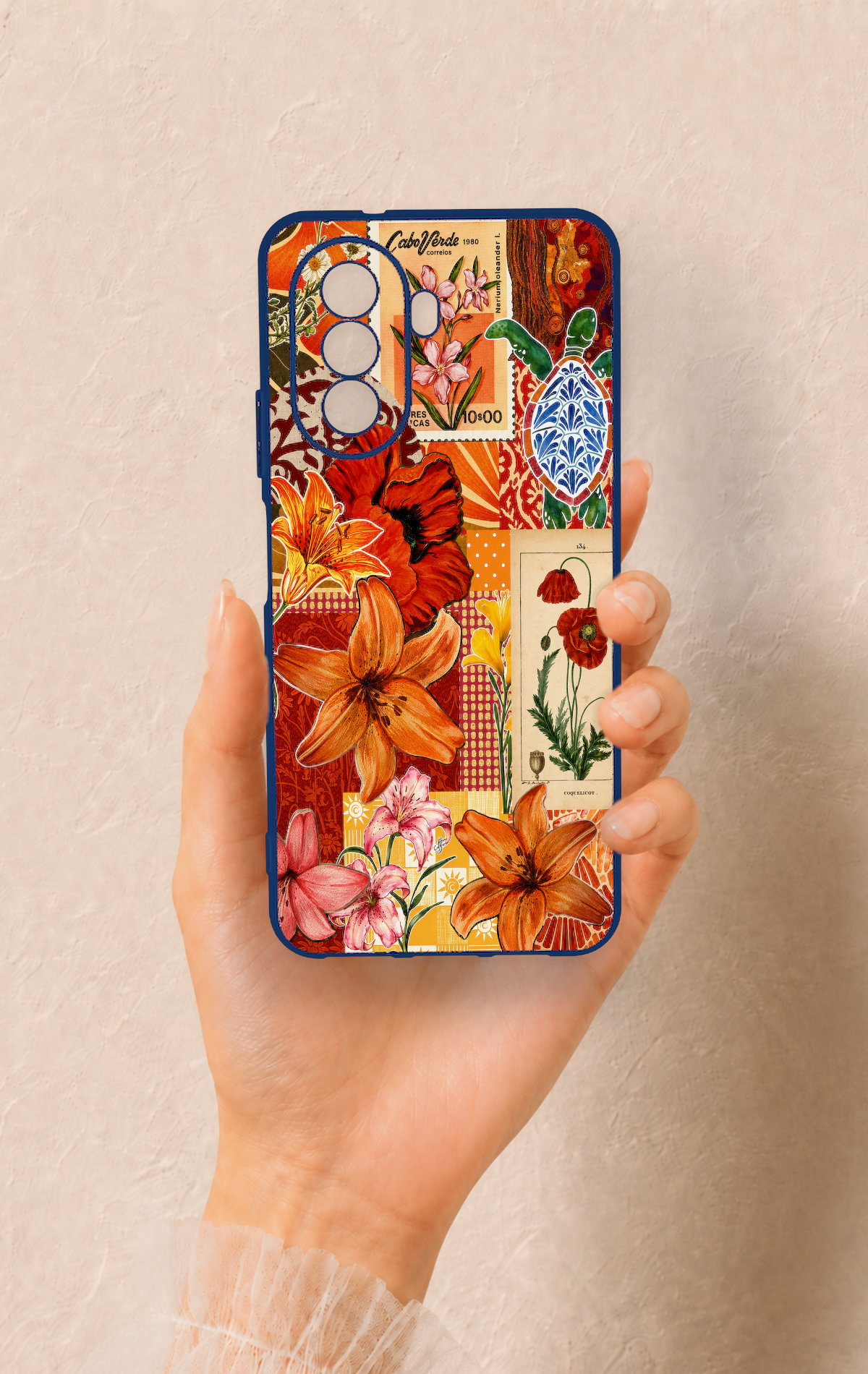 Huawei Nova Y70 Uyumlu Turuncu Zambak Desenli Silikon Kılıf