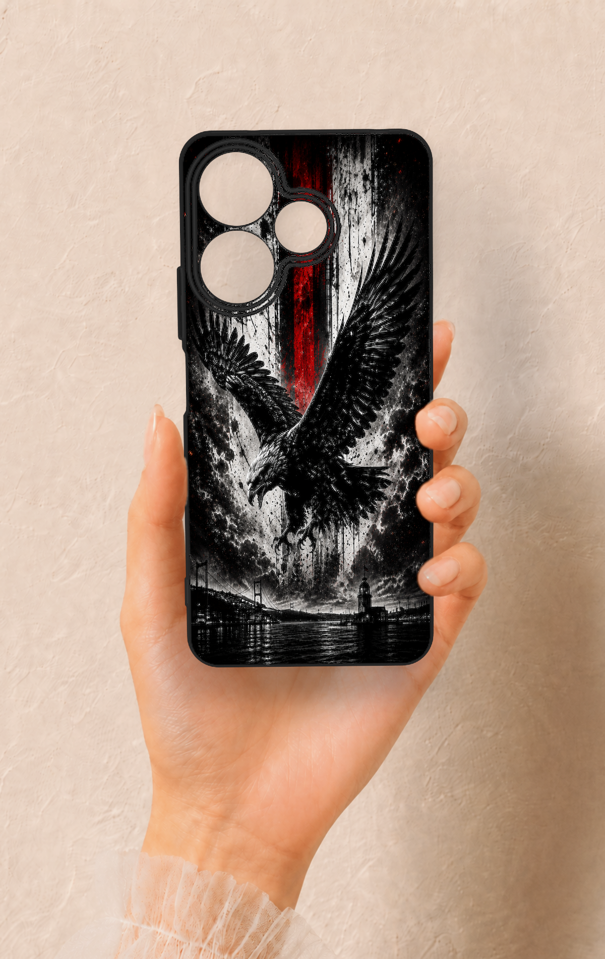 Redmi 13 4G Uyumlu Kara Kartal Desenli Silikon Kılıf