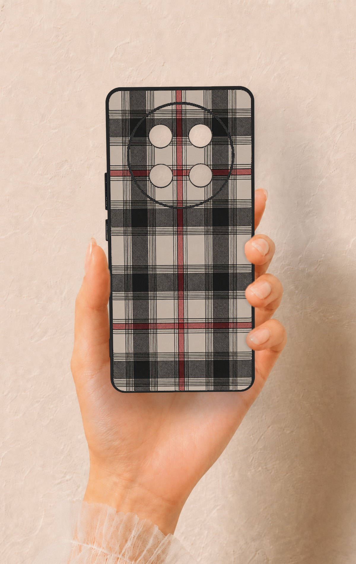 Honor Magic 7 Lite 5G Uyumlu Siyah Kırmızı Ekose Desenli Silikon Kılıf
