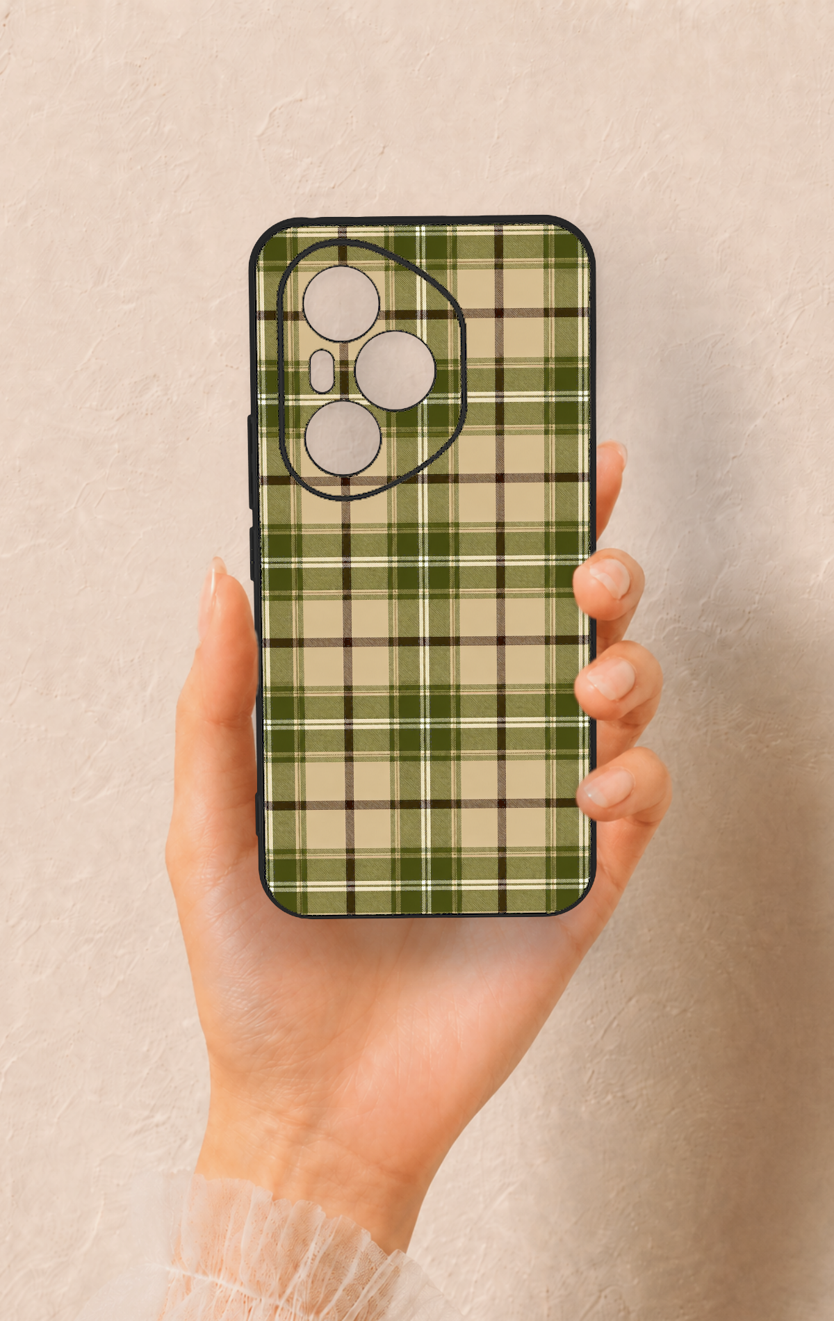 Honor 400 Pro Uyumlu Zeytin Yeşili Ekose Desenli Silikon Kılıf