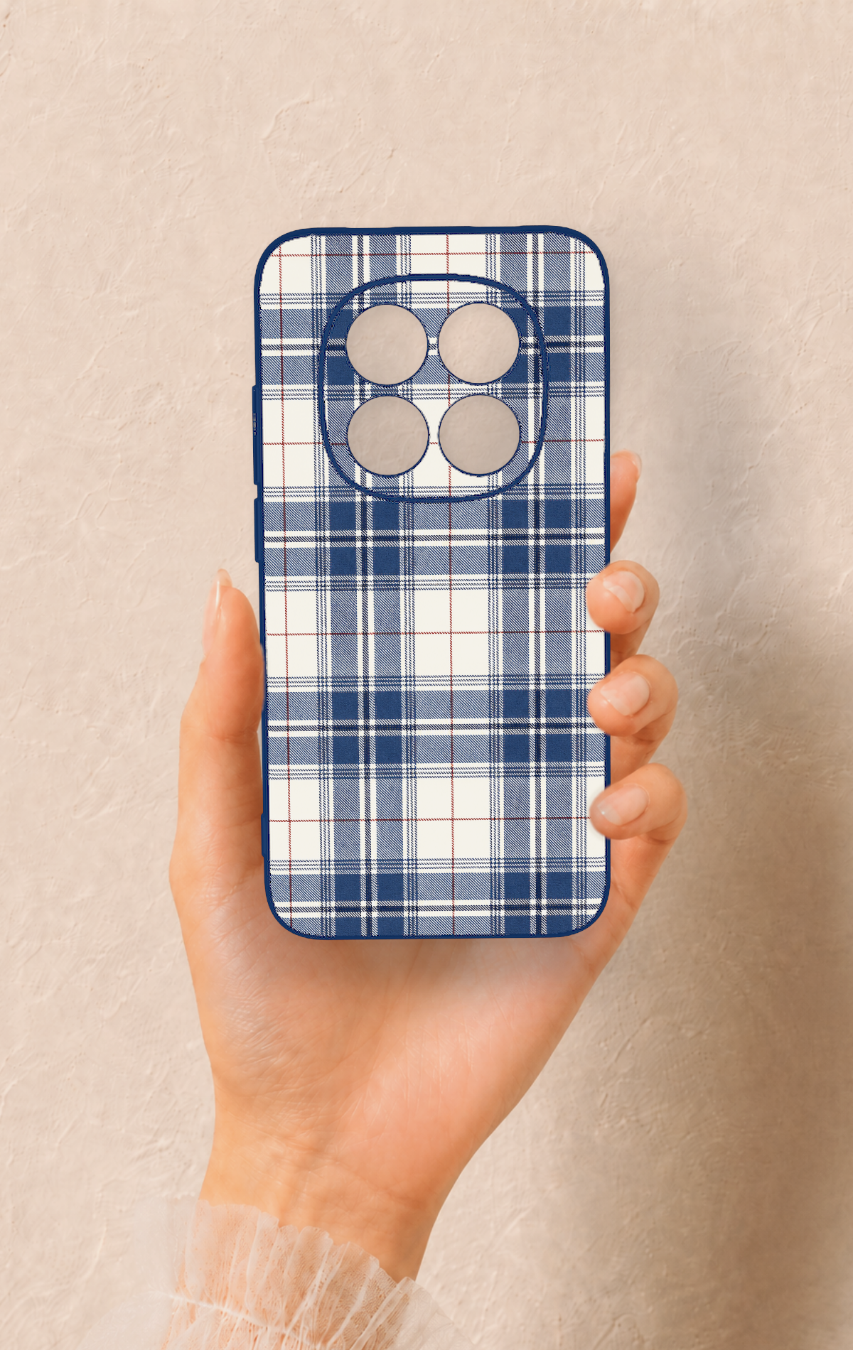 Redmi Note 15 Pro 5G Uyumlu Bej Lacivert Ekose Desenli Silikon Kılıf