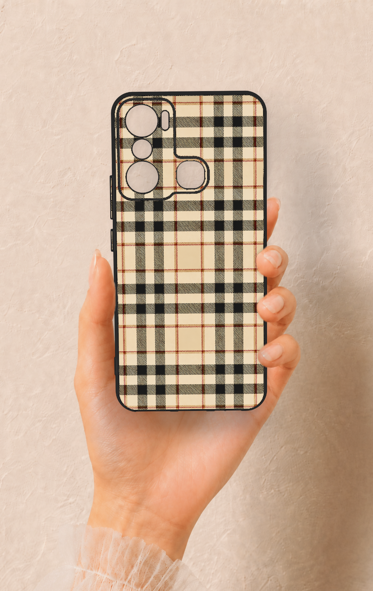 İnfinix Hot 20i Uyumlu Karamel Siyah Ekose Desenli Silikon Kılıf