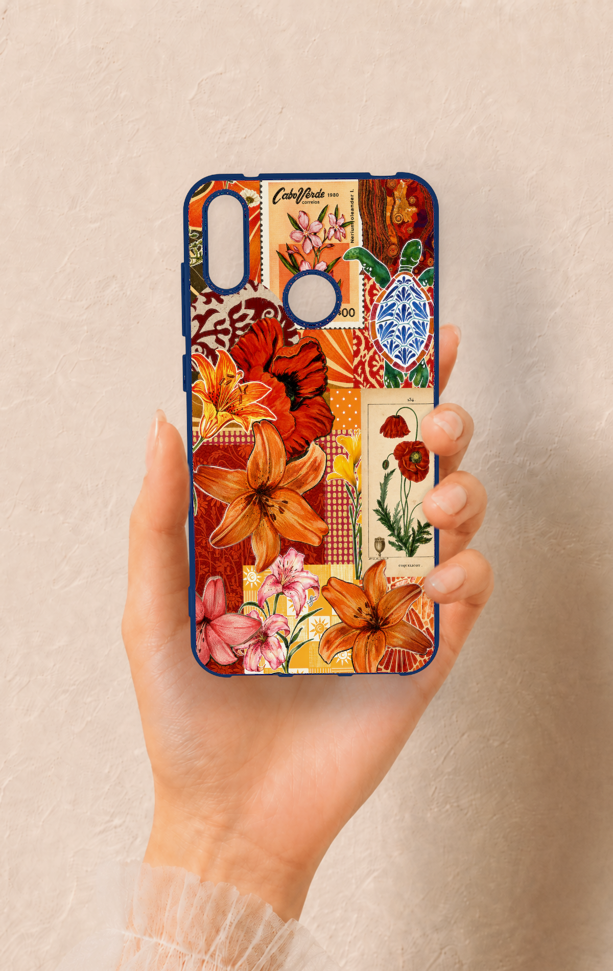 Huawei Y7 2019 Uyumlu Turuncu Zambak Desenli Silikon Kılıf