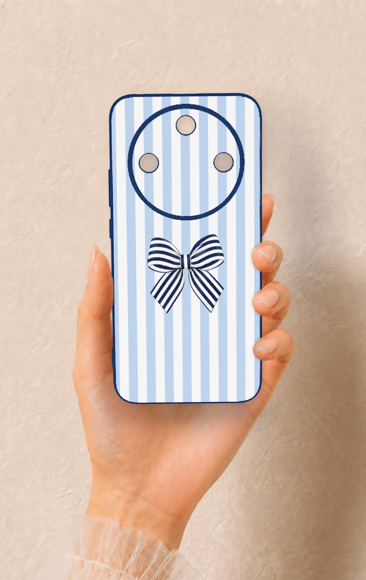 Honor Magic 8 Lite Uyumlu Mavi Beyaz Kurdele Desenli Silikon Kılıf