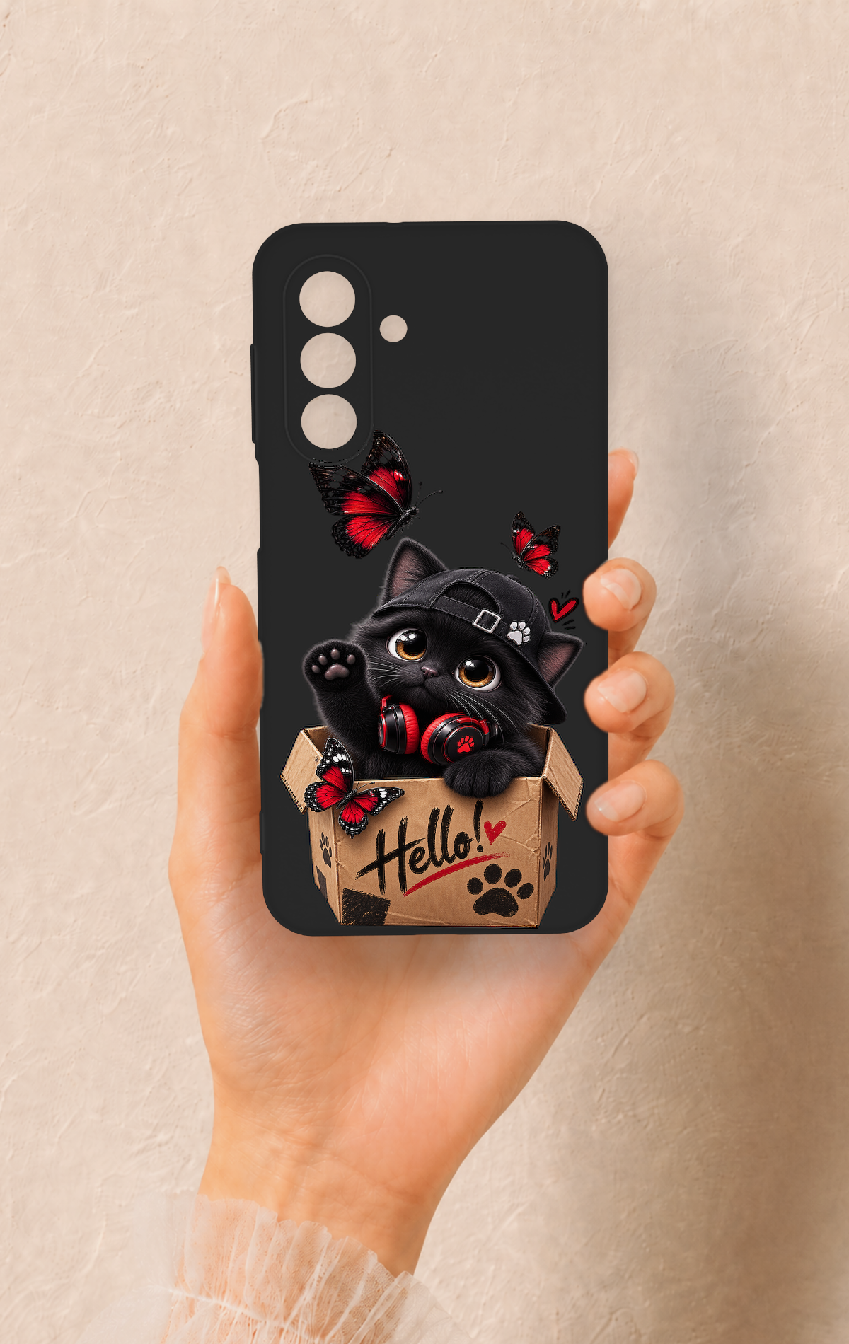 Samsung A17 Uyumlu Hello Cat Desenli Silikon Kılıf