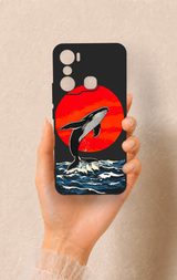 İnfinix Hot 20i Uyumlu Kırmızı Güneş Balina Desenli Silikon Kılıf