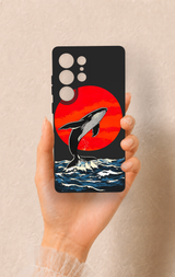 Samsung S25 Ultra Uyumlu Kırmızı Güneş Balina Desenli Silikon Kılıf