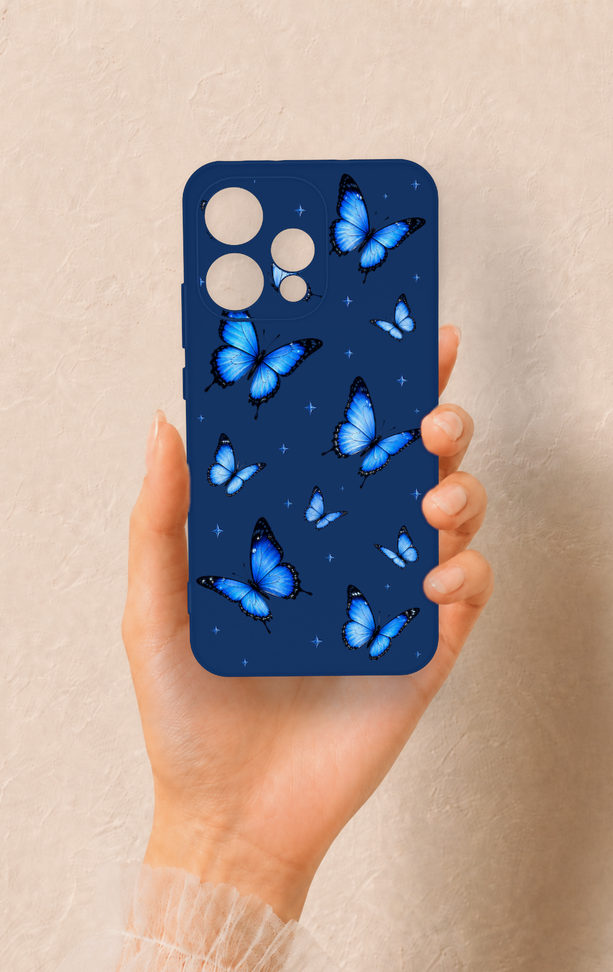 Oppo Reno 15 5G Uyumlu Parlak Mavi Kelebek Desenli Silikon Kılıf