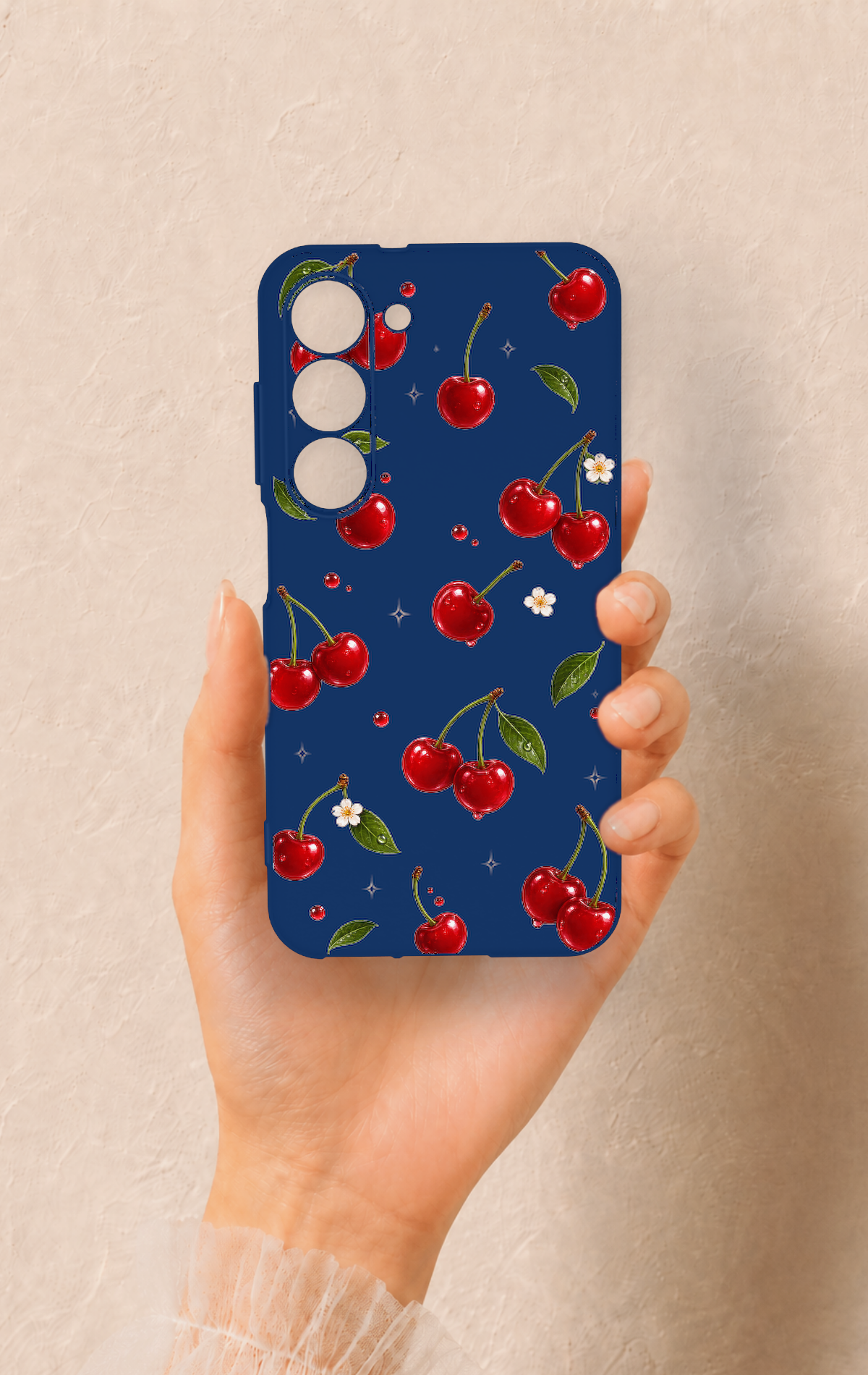 Samsung S23 Uyumlu Kiraz Papatya Desenli Silikon Kılıf