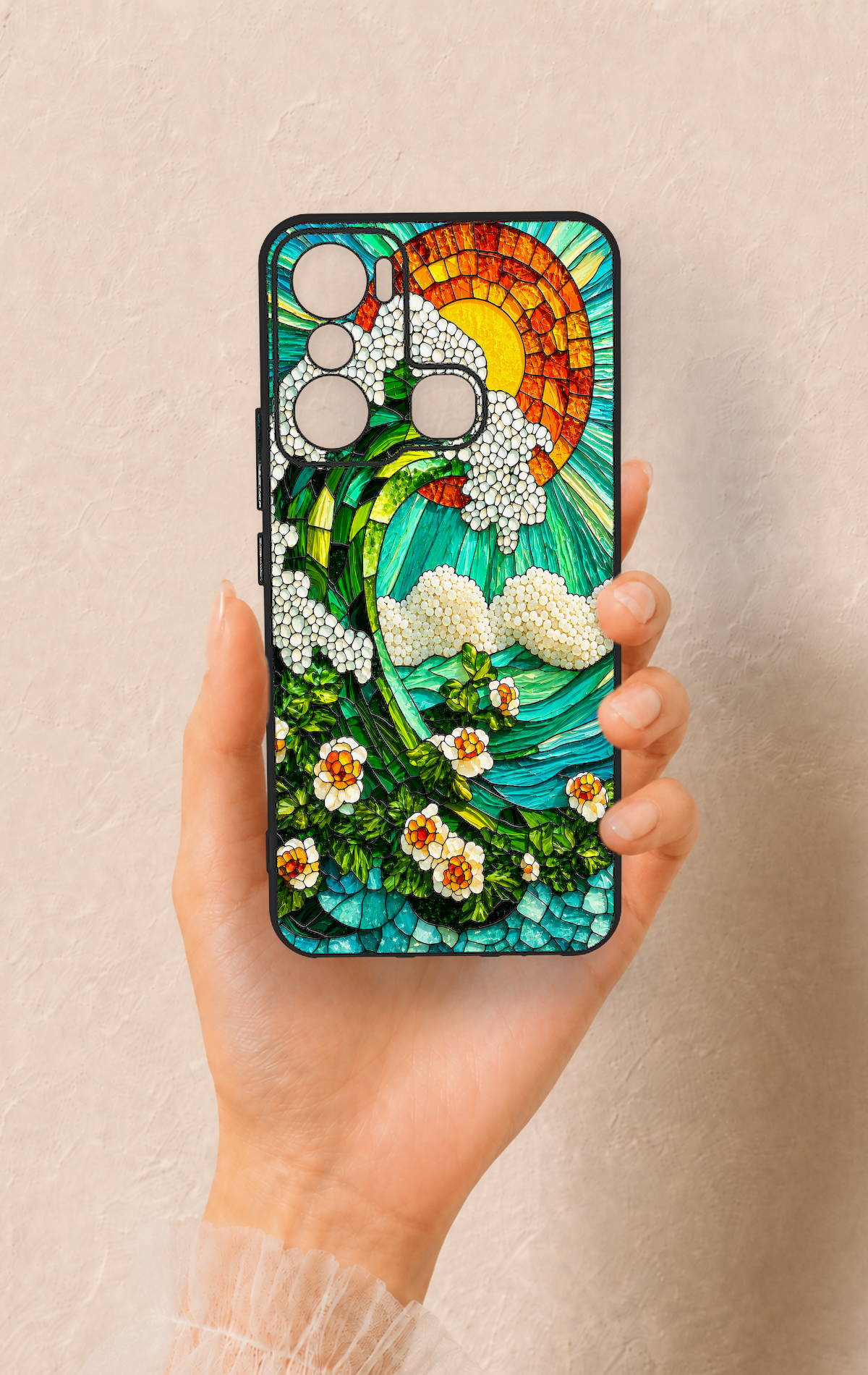 İnfinix Hot 20i Uyumlu Mozaik Okyanus Dalgası Desenli Silikon Kılıf
