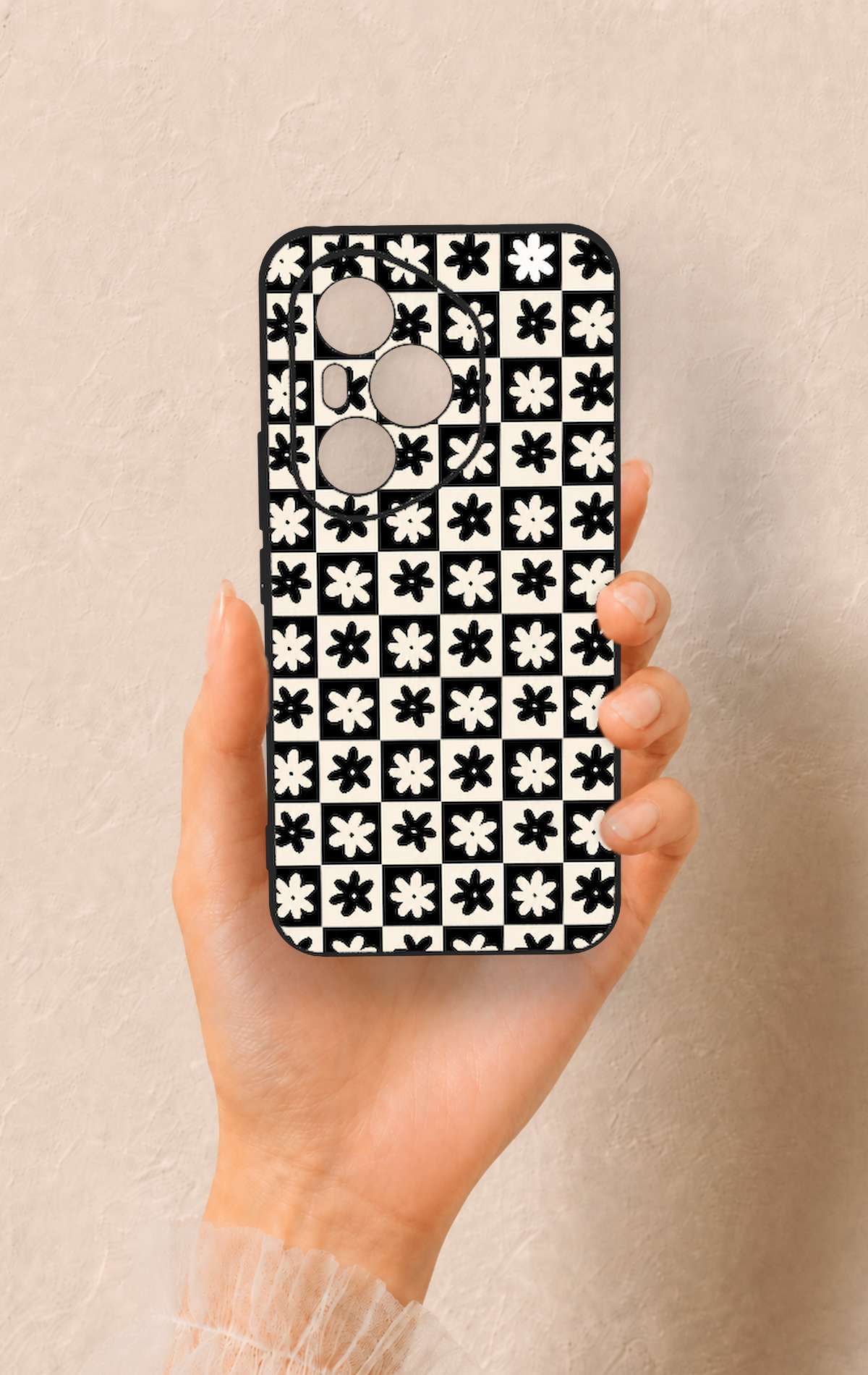 Honor 400 Pro Uyumlu Çiçek Motifli Dama Desenli Silikon Kılıf