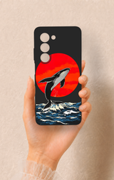 Oppo A5 5G Uyumlu Kırmızı Güneş Balina Desenli Silikon Kılıf