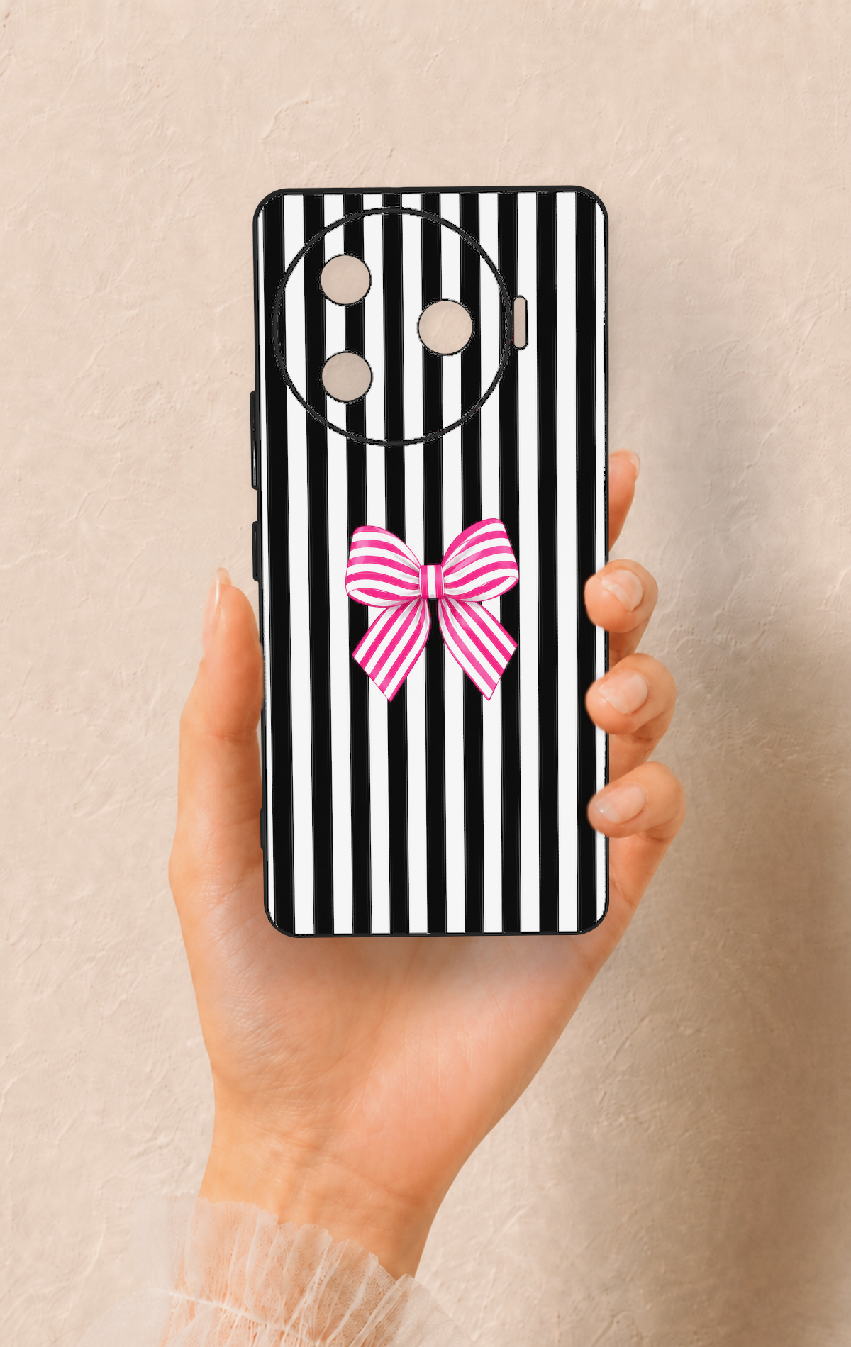 Tecno Camon 30 Pro 5G Uyumlu Pembe Beyaz Kurdele Desenli Silikon Kılıf